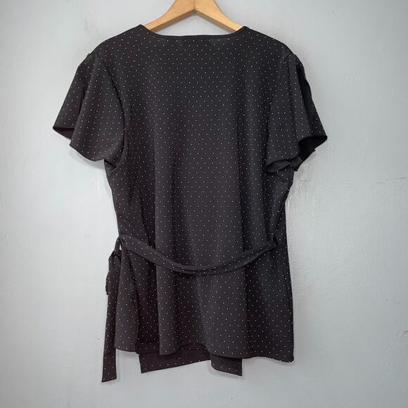 Liz Claiborne Tie Wrap Top Size XL Black White Polka Dot Office Siren Classic - Picture 5 of 9